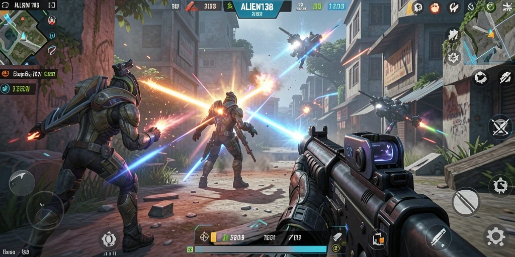 Screenshot menampilkan aksi gameplay mendebarkan di ALIEN138.