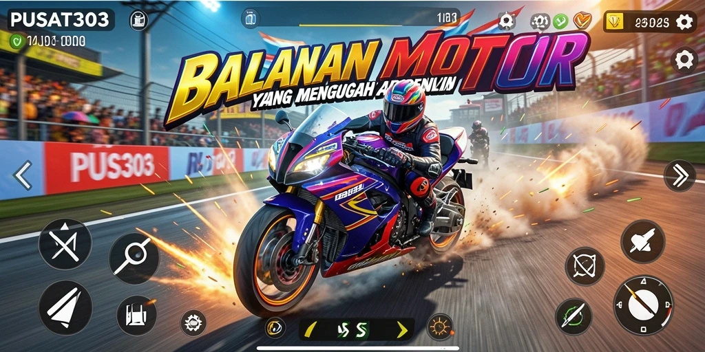 Screenshot PUSAT303 menunjukkan balapan motor yang seru dan menantang.