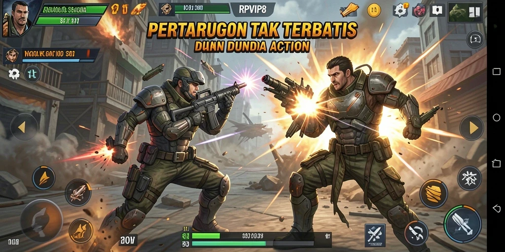 Screenshot RPVIP8 menunjukkan pertarungan seru dan grafis menakjubkan.