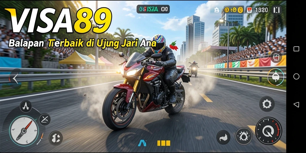 Tampilan gameplay balapan motor yang seru dan menegangkan.